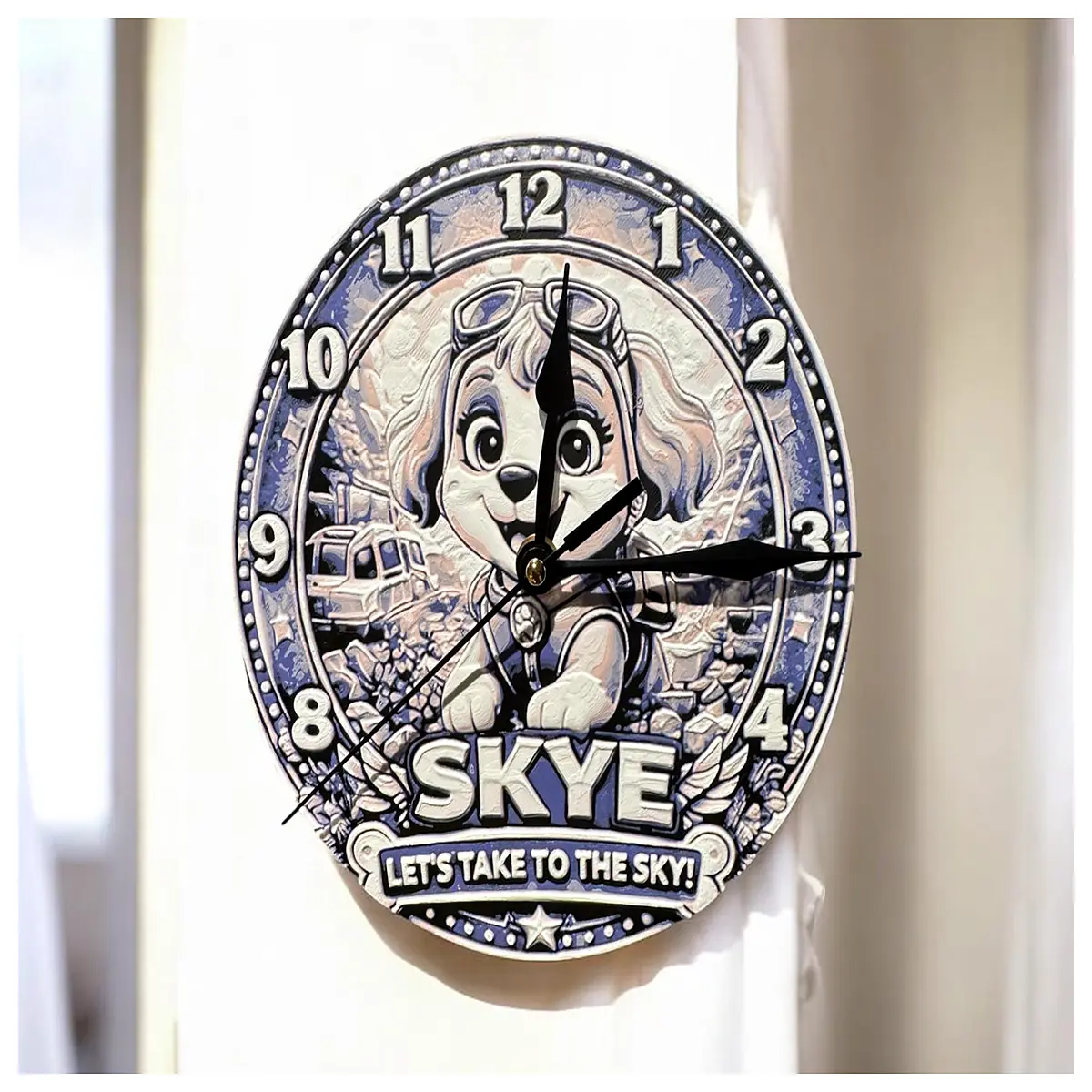 skye wall clock for kids bedroom blue theme timer battery operated cartoon character alarm clock