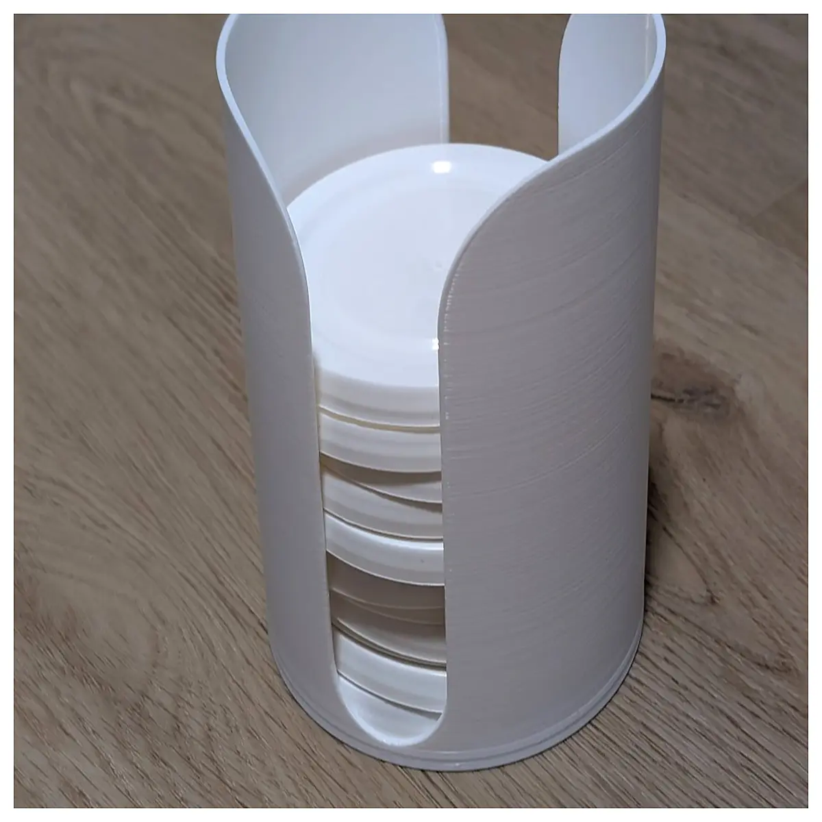 round coaster holder organizer for table top storage circular cup mat rack with lid desk accessories to keep coasters and tidy