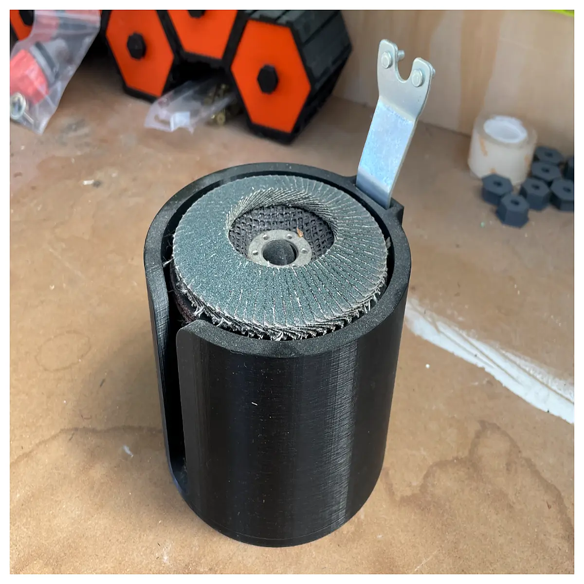 angle grinder abrasive cutting discs and adjustable wrench holder bracket for workshop storage organization