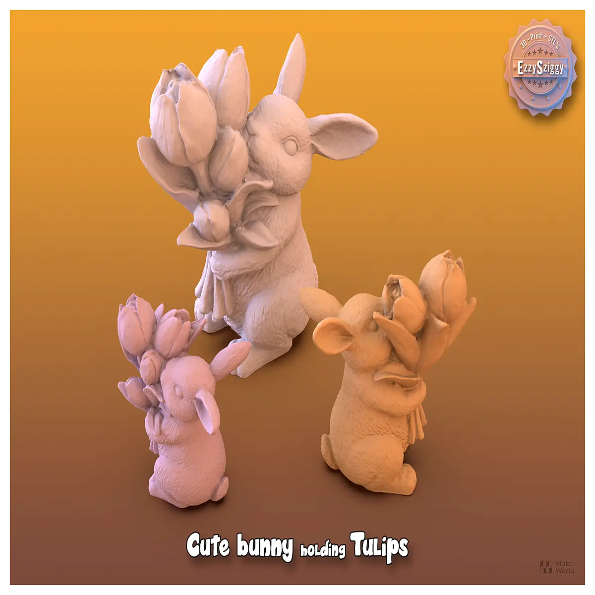 cute bunny holding tulip plush toy spring garden decor pastel rabbit figurine for nursery shelf kawaii animal art gift