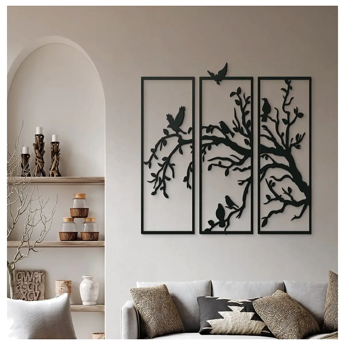 modern triptych wall art birds on tree branch nature decor for living room bedroom canvas prints