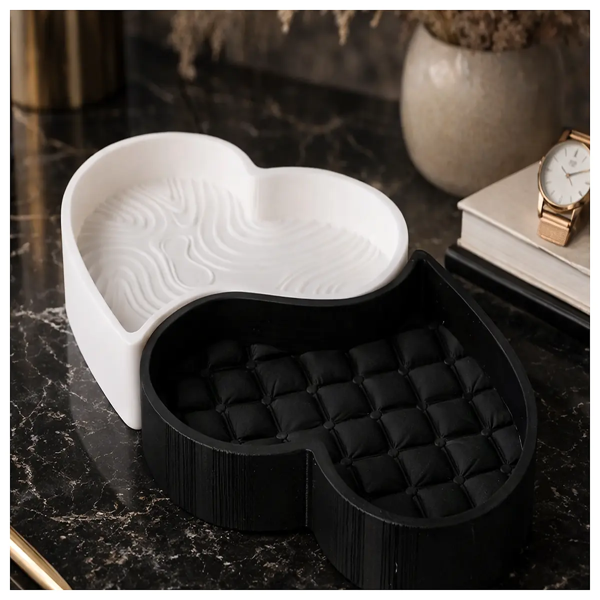 shaped double tray minimalist serving platter for snacks jewelry or candle holder home decor
