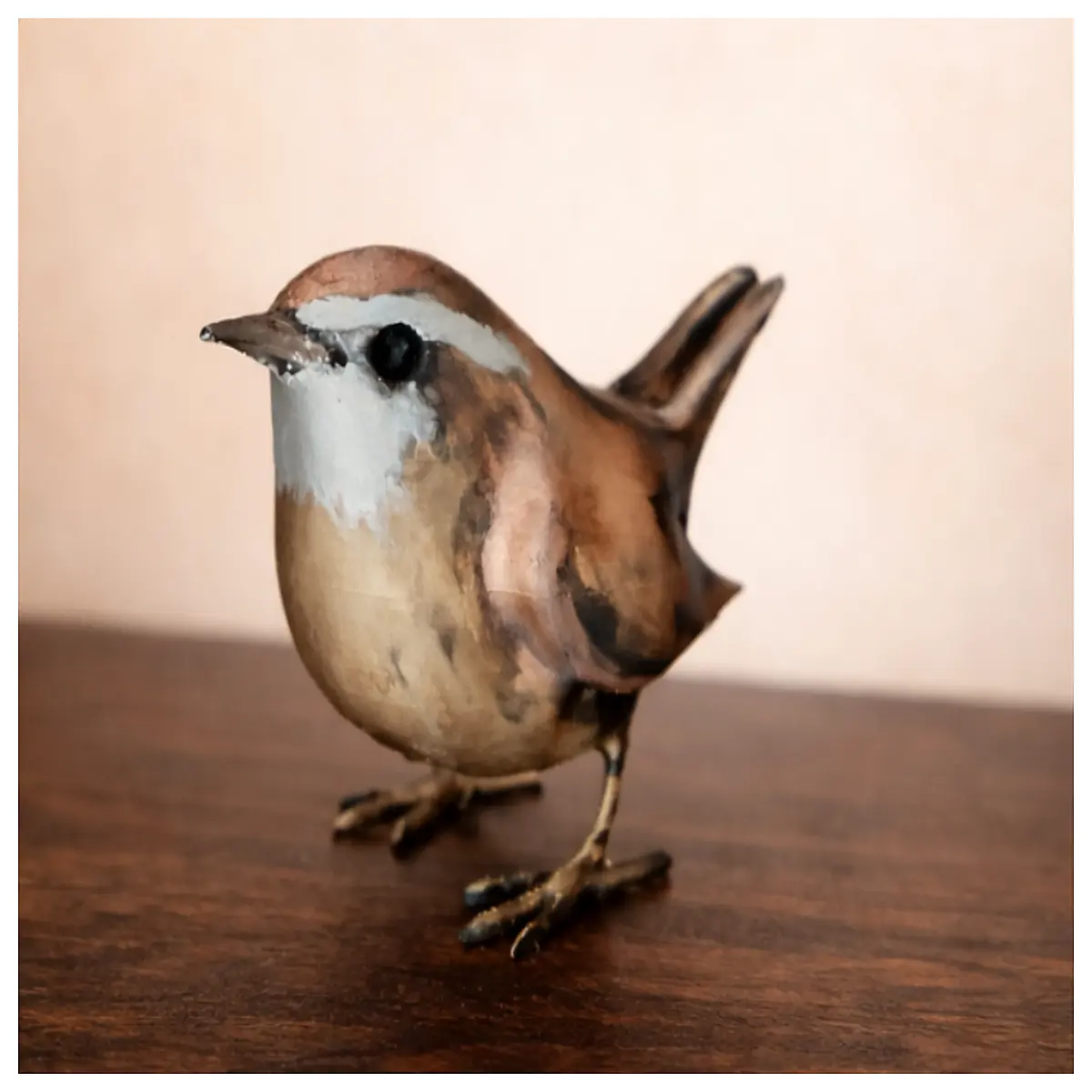 handcrafted wooden wren figurine standing pose rustic cabin decor woodland animal statue for shelf nature lover gift