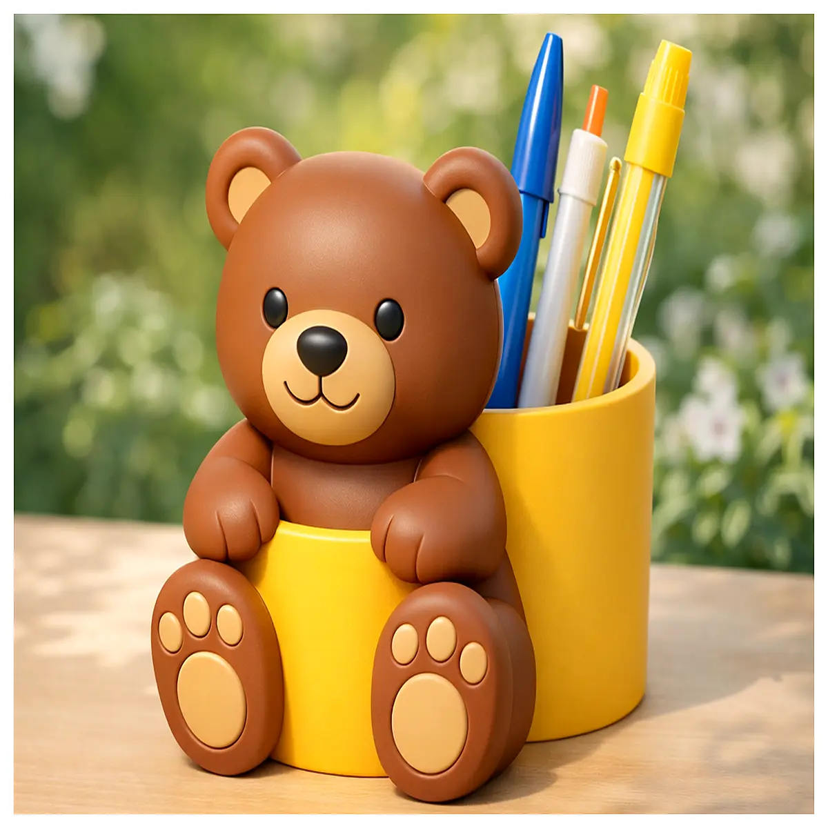 cute teddy bear desk organizer pen holder for kids room decor