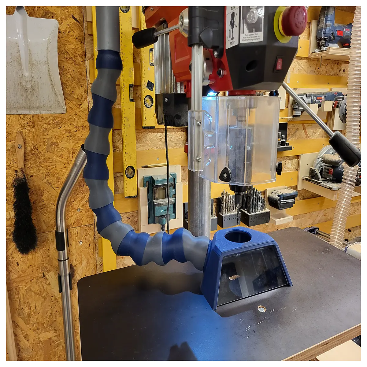 bench drill collector vacuum attachment for wood metal shavings cleanup