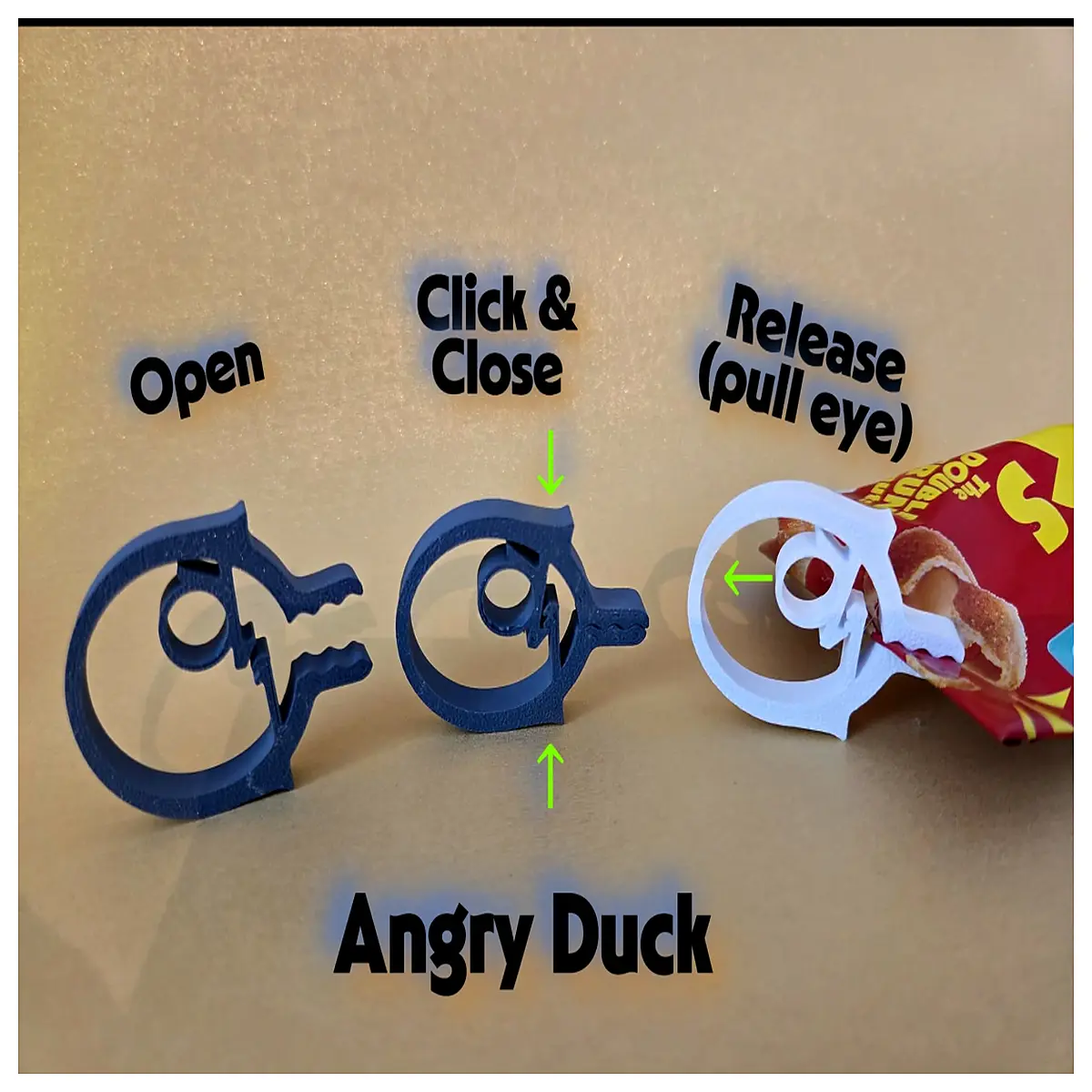 angry duck ratchet bag clip printing cute plastic food storage seal for snacks