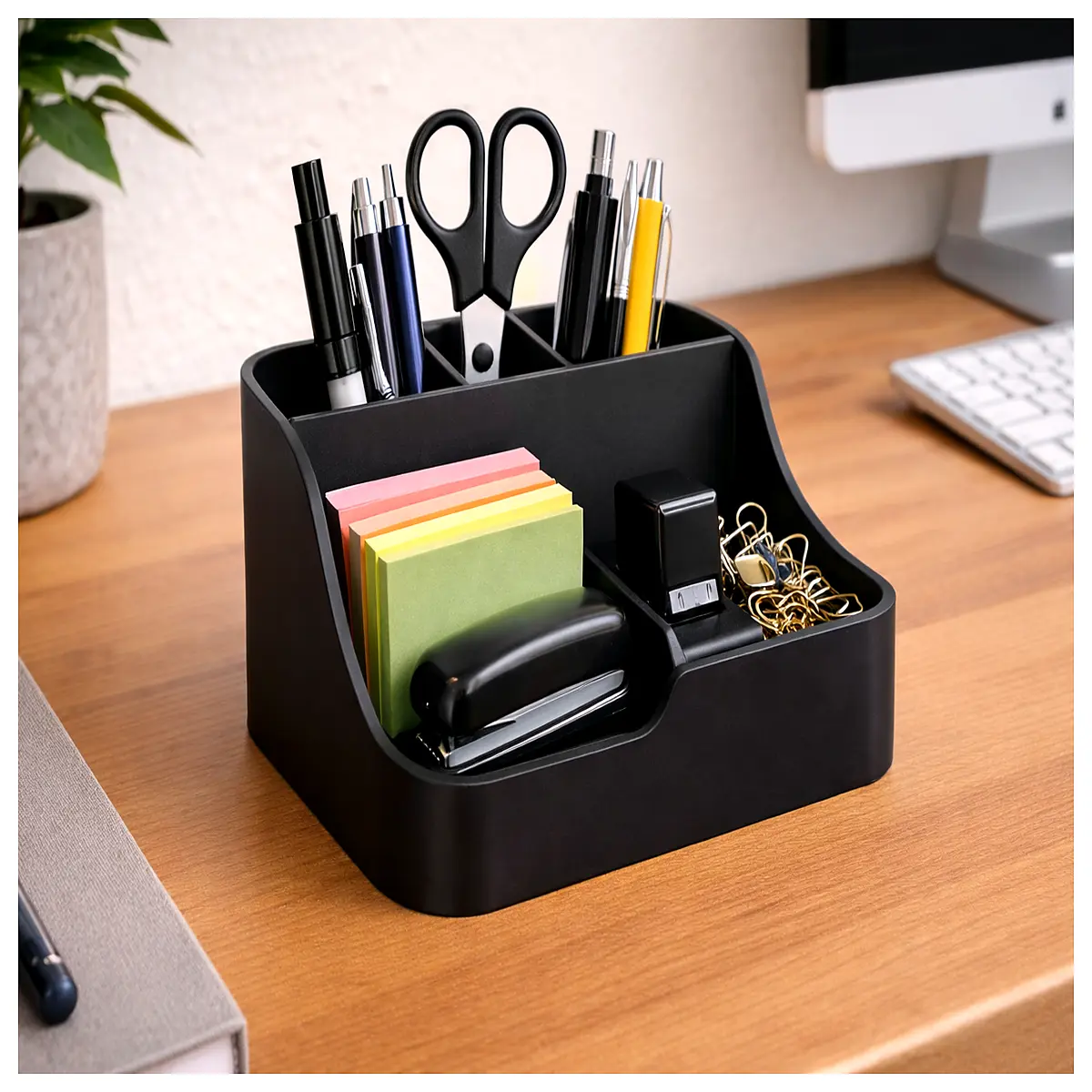 desktop organizer with pen holder and tray office desk storage box for stationery supplies