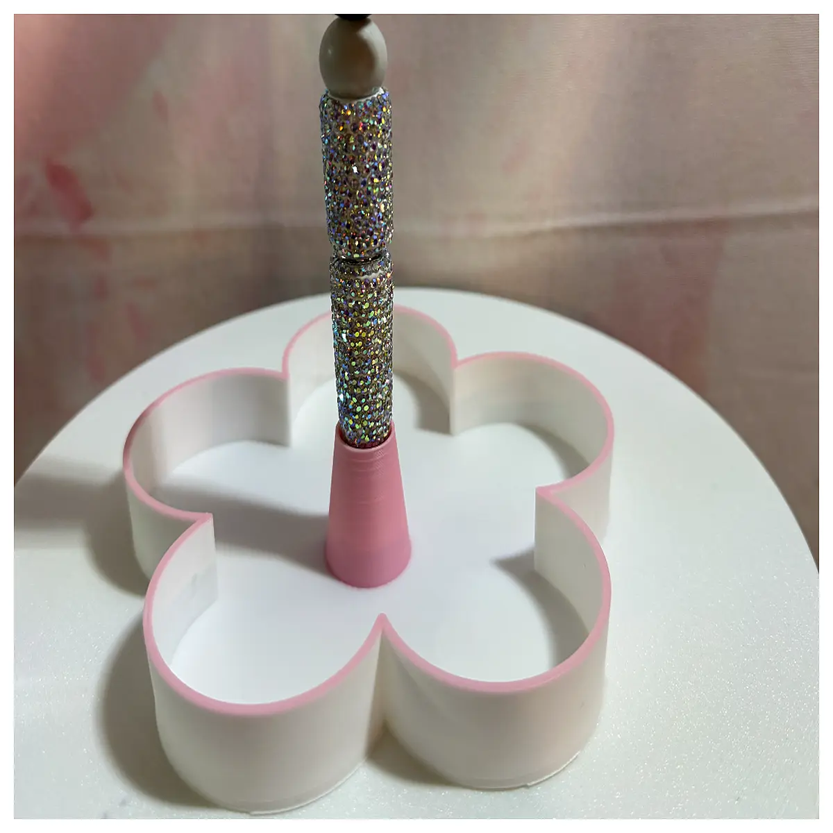 glitter flower pen holder desk organizer with rhinestones sparkly crystal pencil cup for women girls office school supplies aesthetic decor