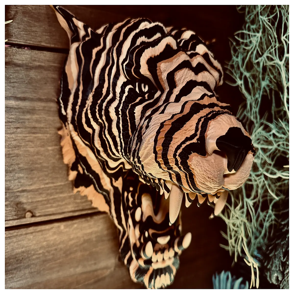 skull wooden tiger wall mount trophy award stacked color design home decor