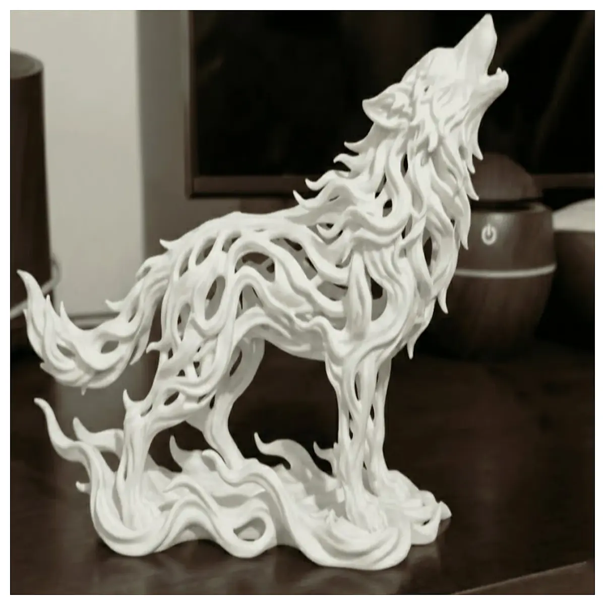 wild spirit roaring flame wolf sculpture home decor resin animal statue for shelf