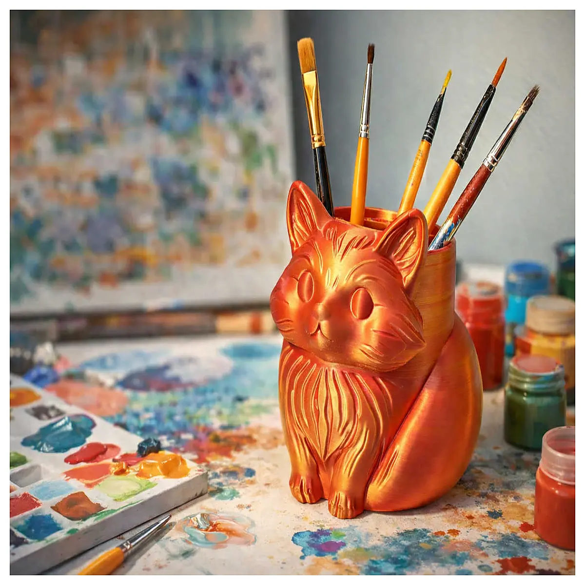 cute fox makeup brush holder organizer desktop storage for beauty tools