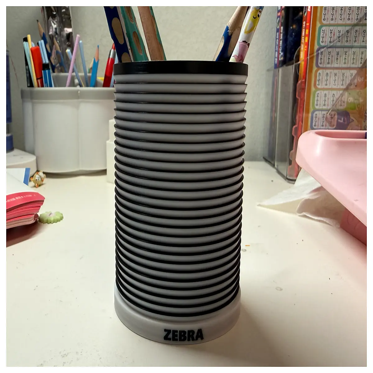 zebra pattern desk organizer pen holder cute stationery storage box for office supplies