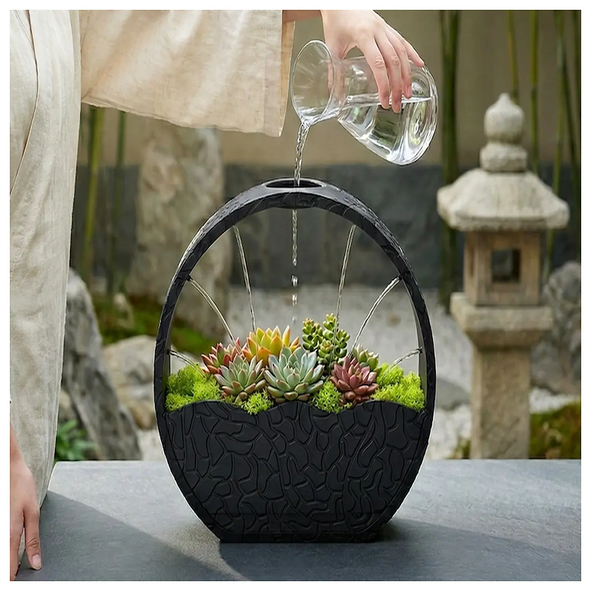 zen round vase minimalist self watering system smart home decor indoor plant pot automatic irrigation modern ceramic planter