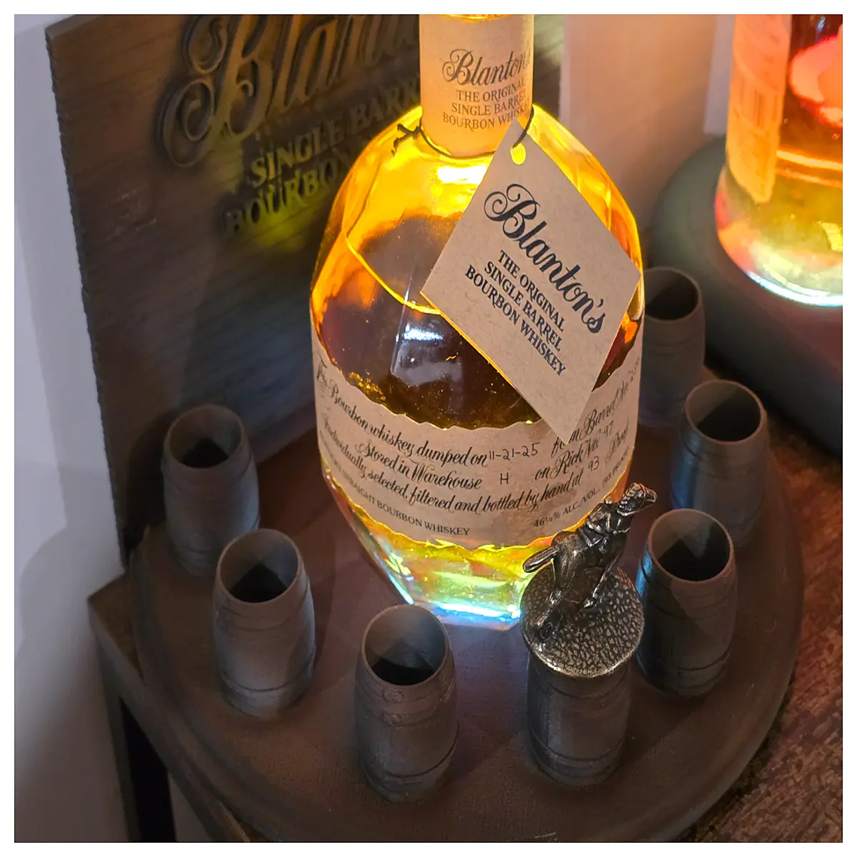 blanton s bourbon bottle whiskey decanter holder lighted for bar shelf decor