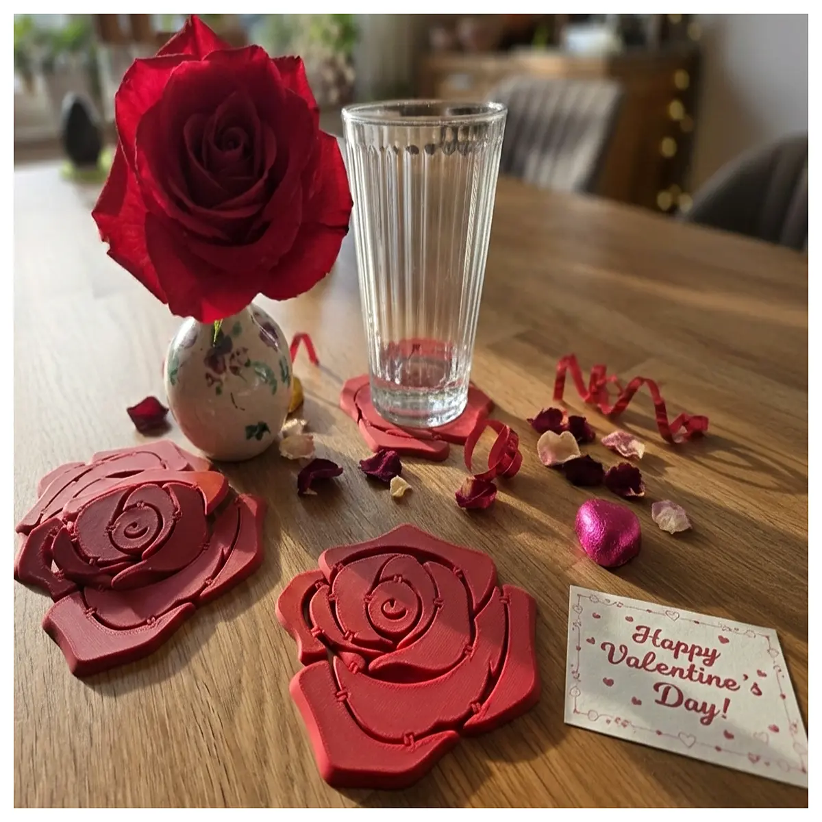 rose coaster set romantic valentine s day gift home decor table mat print