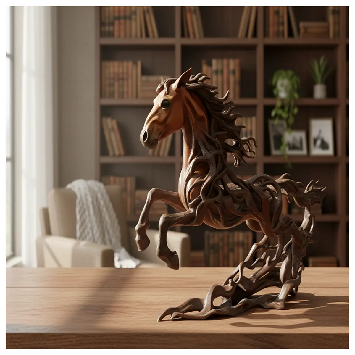 modern abstract wind horse sculpture dynamic flow voronoi art piece elegant printed home decor contemporary metal office statue