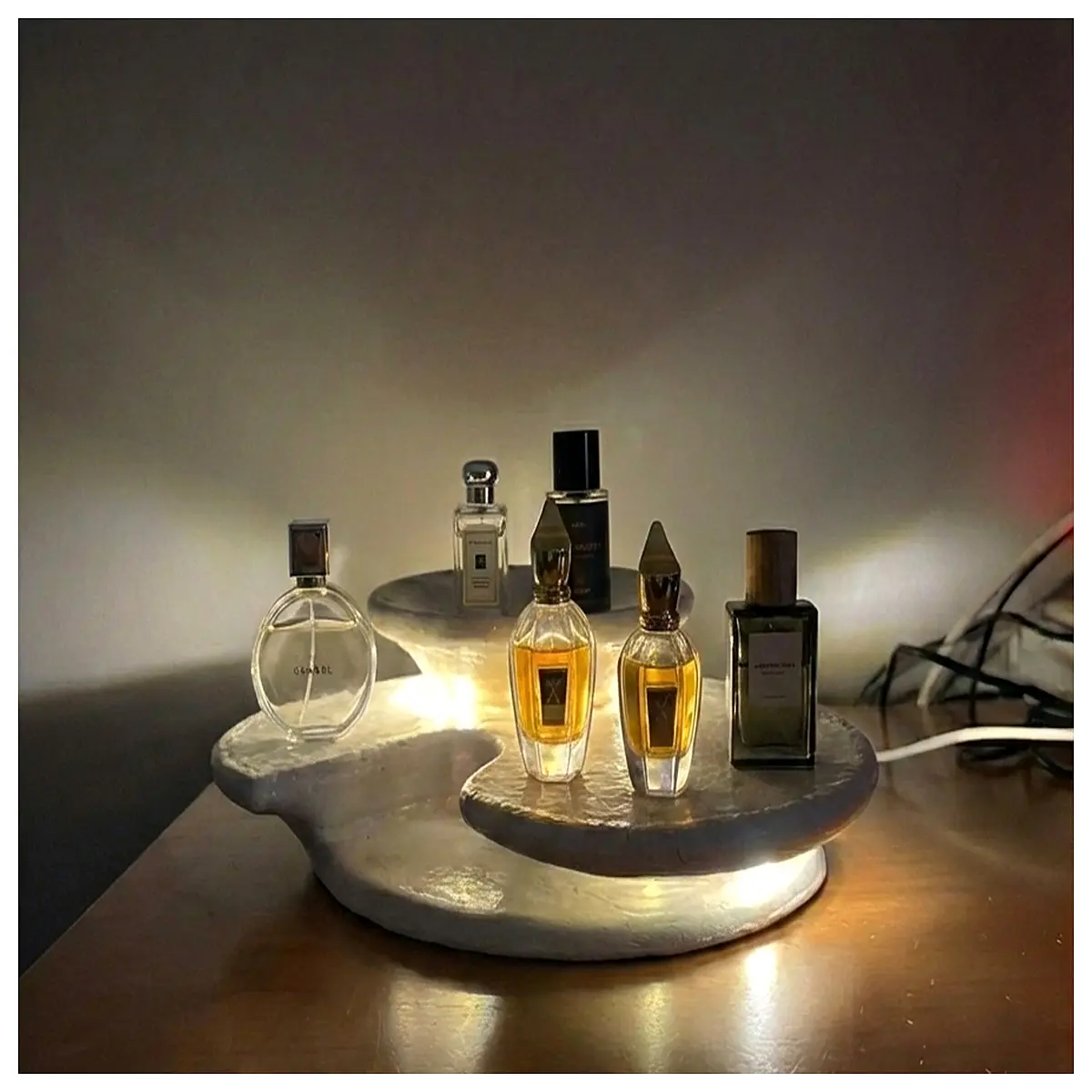 lighted perfume organizer for vanity table elegant glass bottle holder with ambient lighting cosmetic storage rack