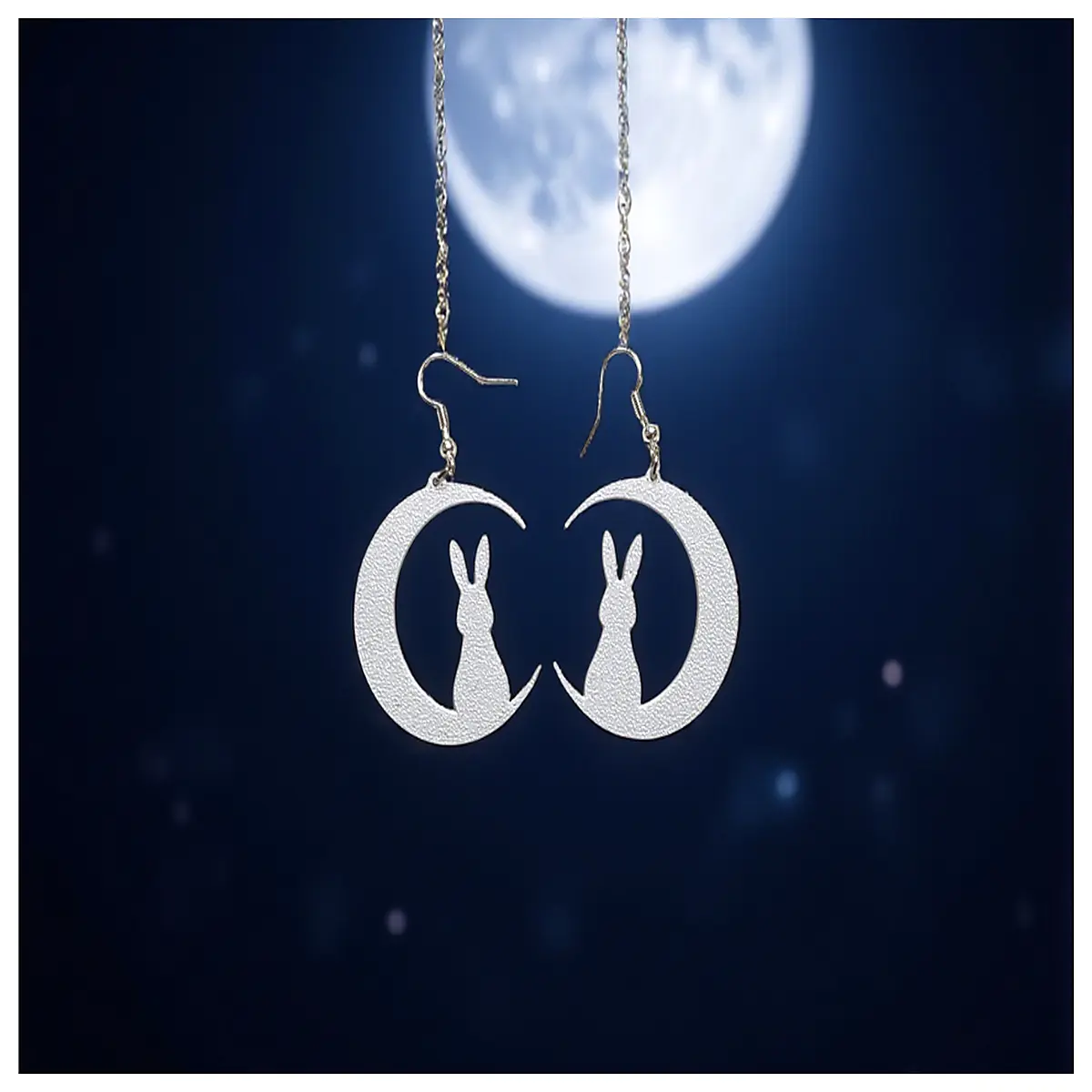 moon rabbit earrings silver moonlight bunny jewelry for women