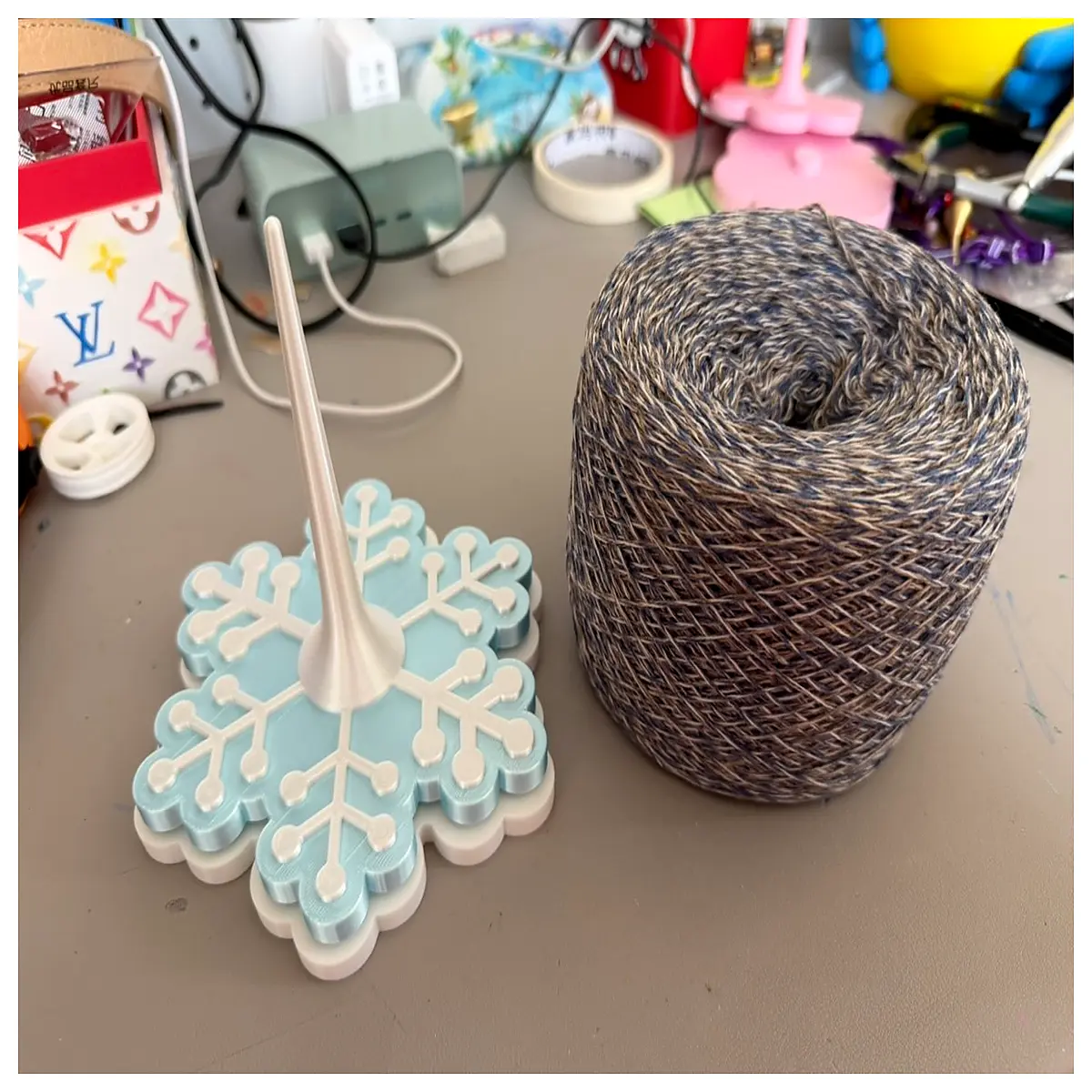 snowflake yarn spool holder organizer craft storage box for knitting supplies