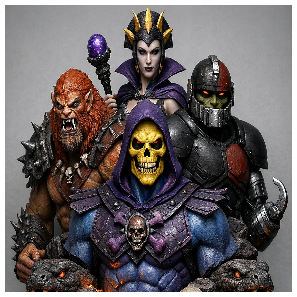 masters of the universe skeletor villain figure with skull throne diorama base for collectors