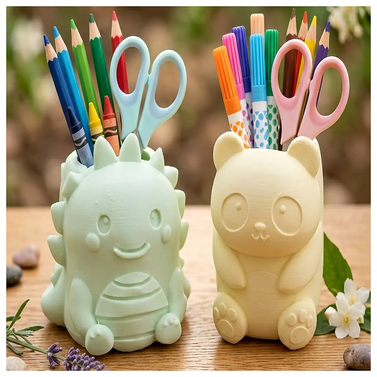 cute panda dinosaur pen holder desk organizer stationery storage