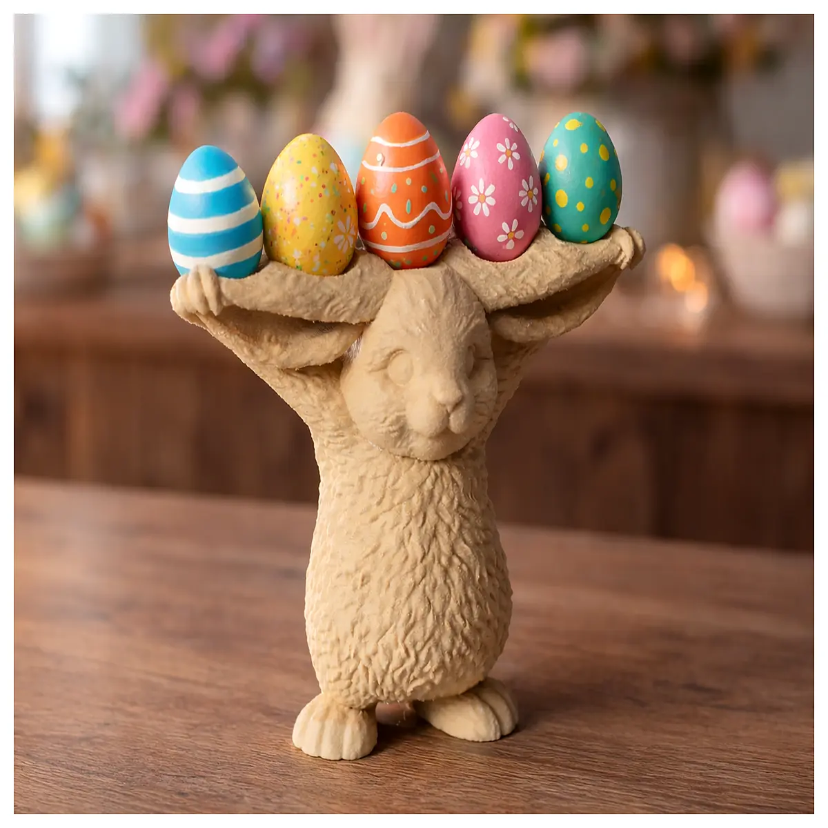 cute bunny holding five easter eggs plush toy spring holiday decoration kids