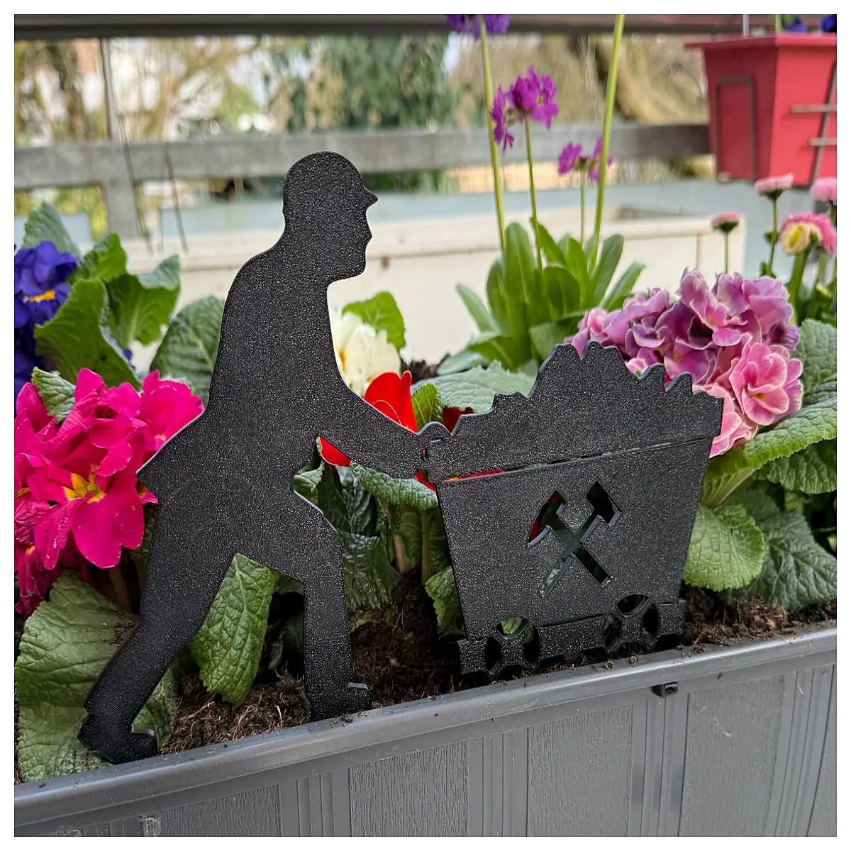 garden flower stake miner decoration whimsical garden gnome with pickaxe and mine cart outdoor lawn ornament for flower beds
