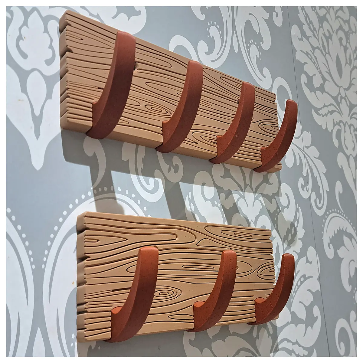 wood grain coat rack entryway hallway organizer with hooks for hats coats keys