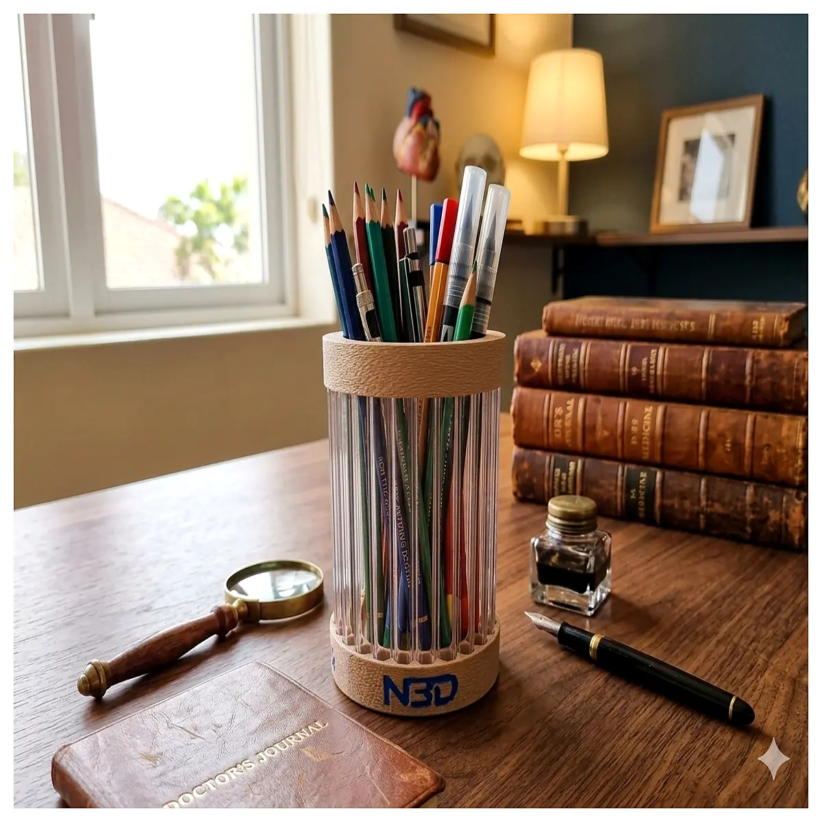 clear acrylic desktop organizer pen holder for office desk supplies storage box
