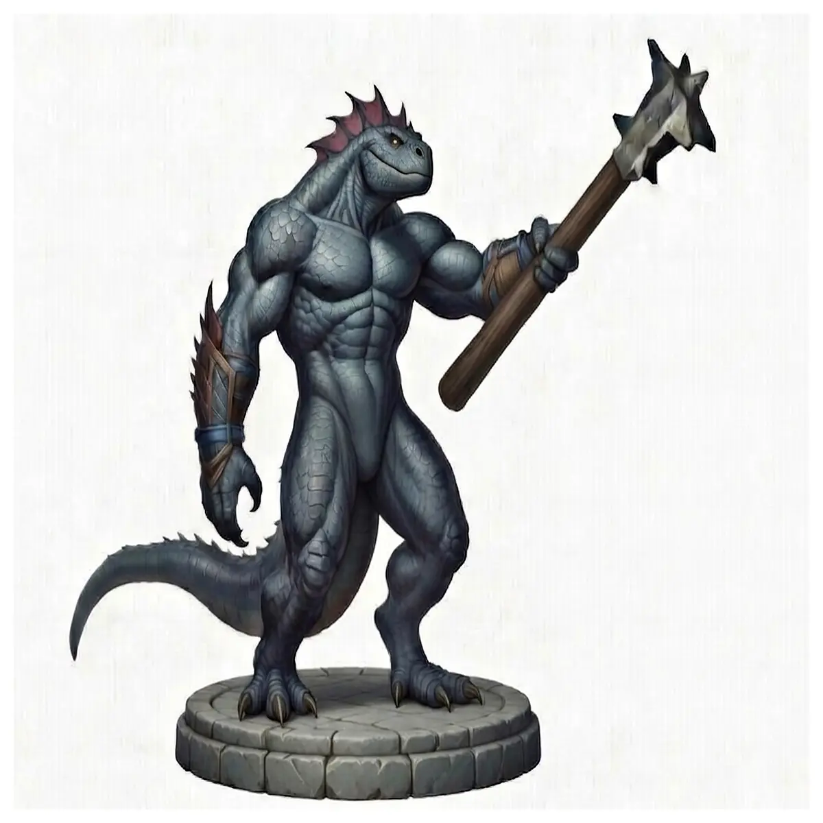 black scaled muscular man figure bodybuilder with dark scales fantasy statue
