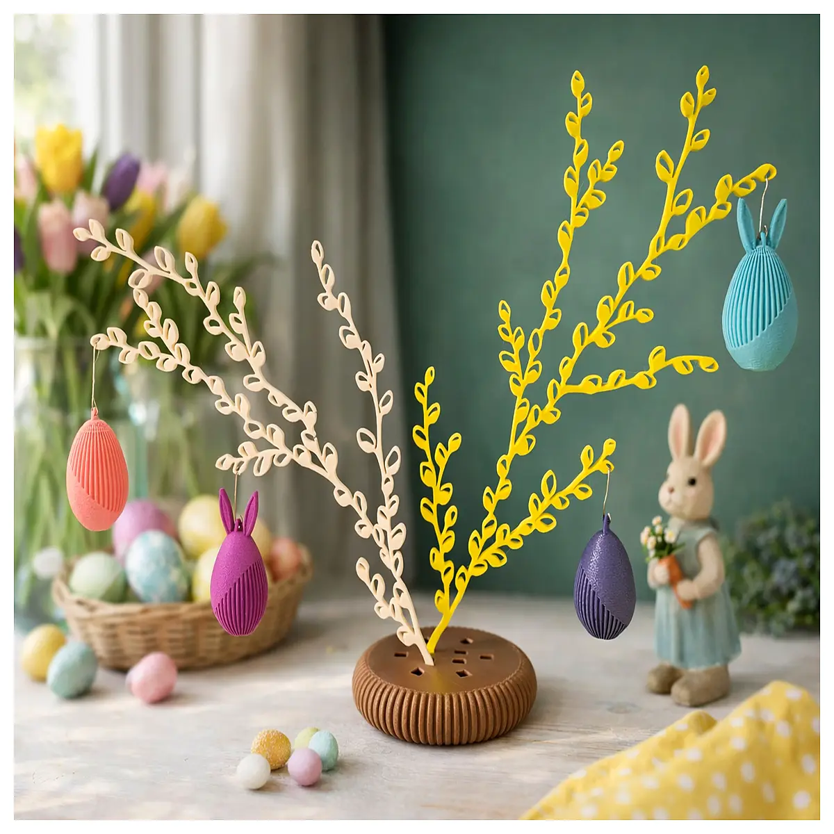 easter flower bouquet with hanging eggs removable stems spring basket gift