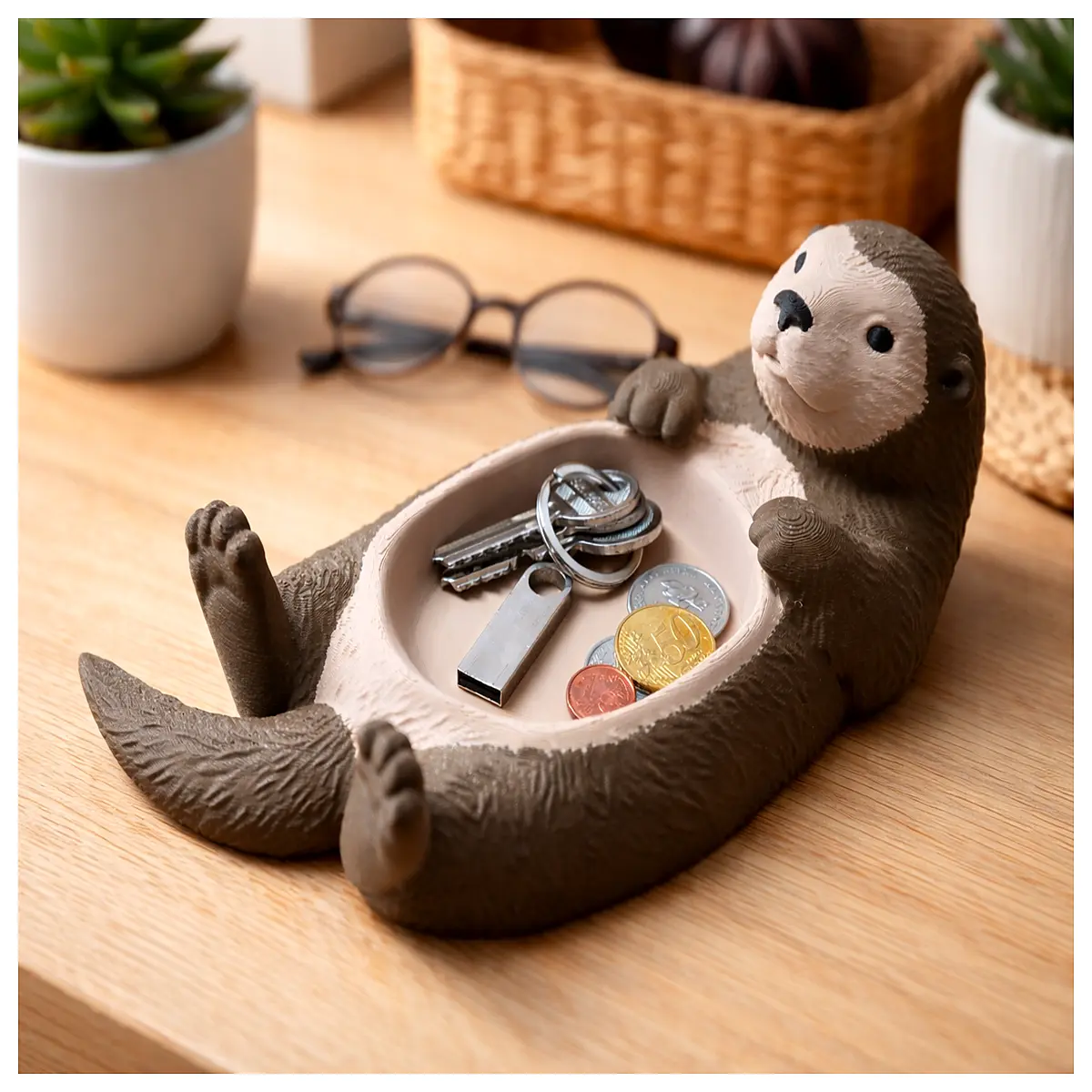 cute otter desk organizer tray for makeup brushes jewelry storage bathroom counter accessories holder