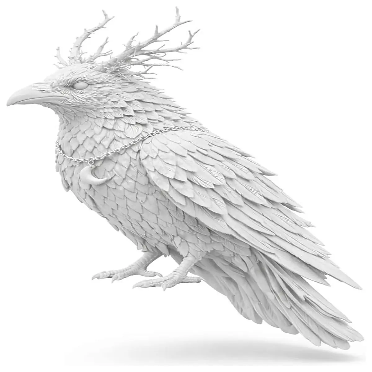 gothic raven statue with antlers dark fantasy decor occult home accessories animal art piece for shelf