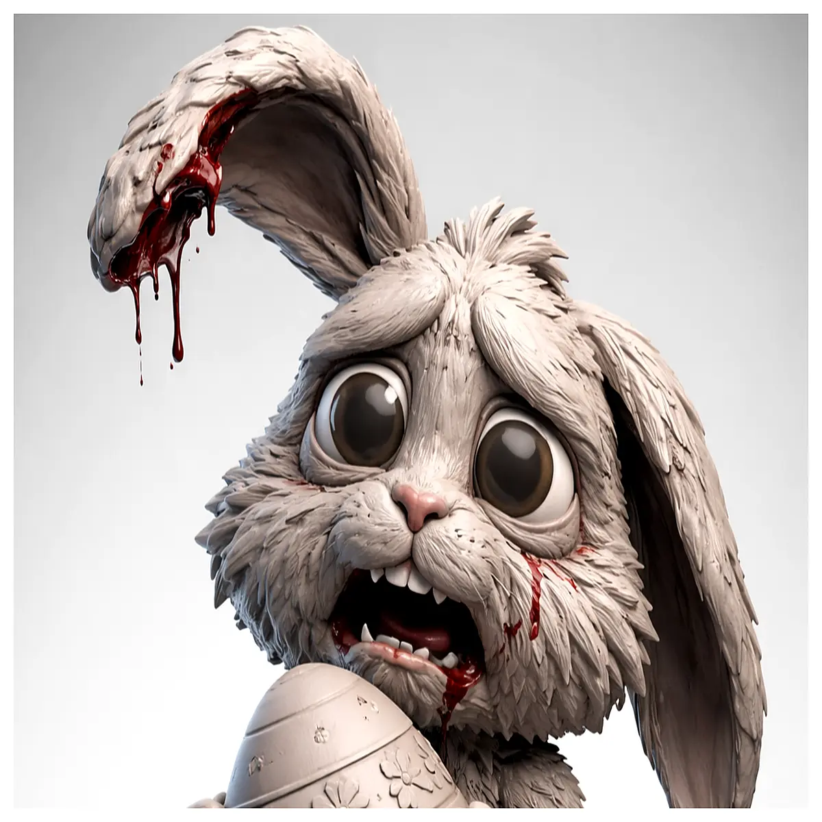 funny scared rabbit plush toy with missing ears and bitten egg design cute damaged animal doll for kids