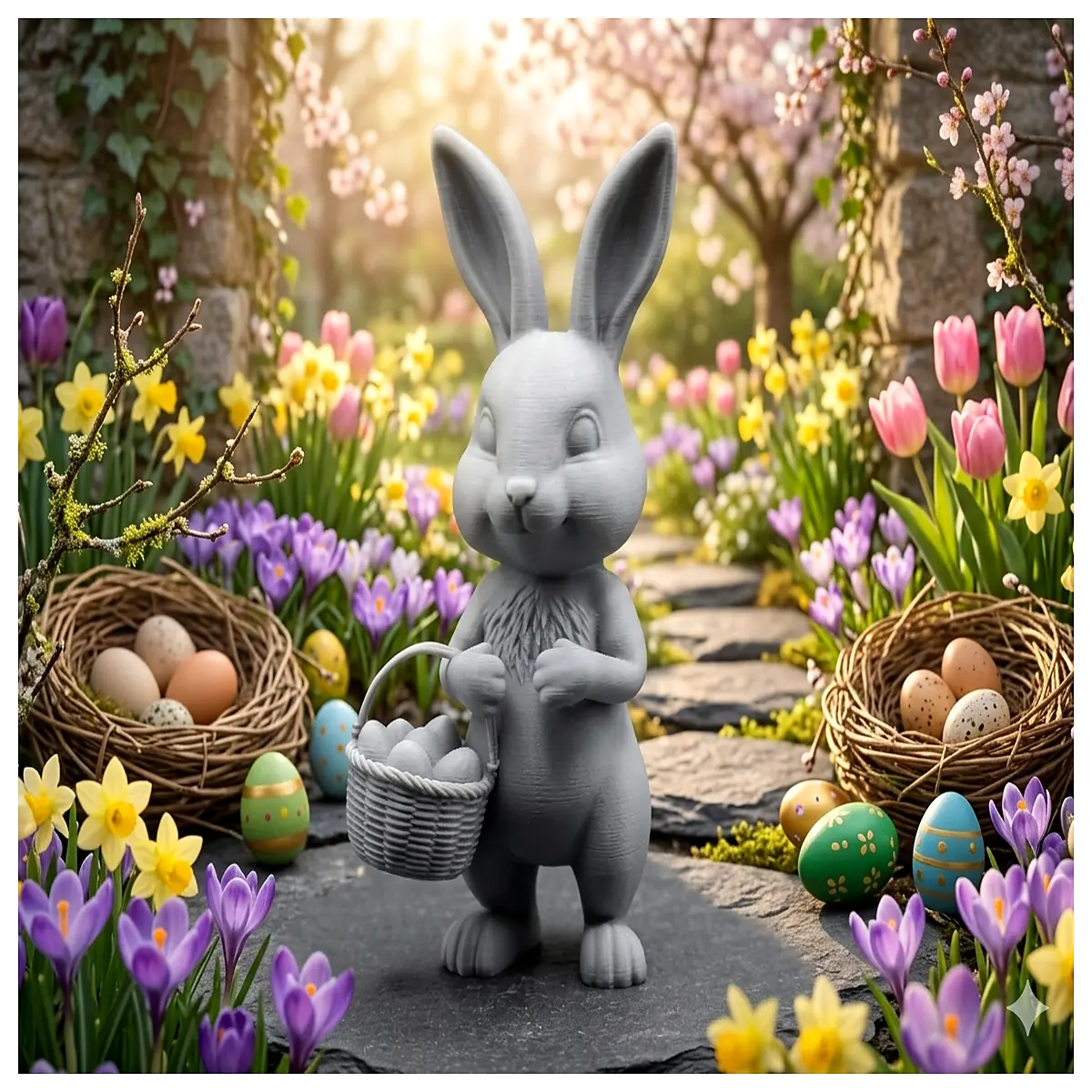 easter bunny decor with basket plush toy spring holiday decoration home garden