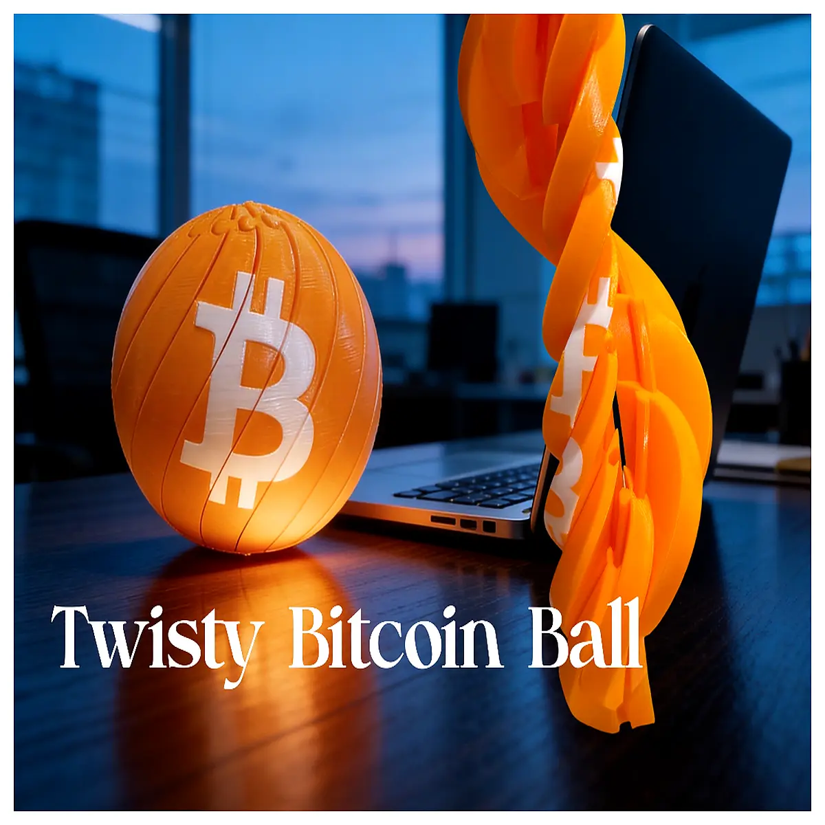 distorted bitcoin sphere sculpture twisted crypto art decor abstract digital currency metal ball for desk