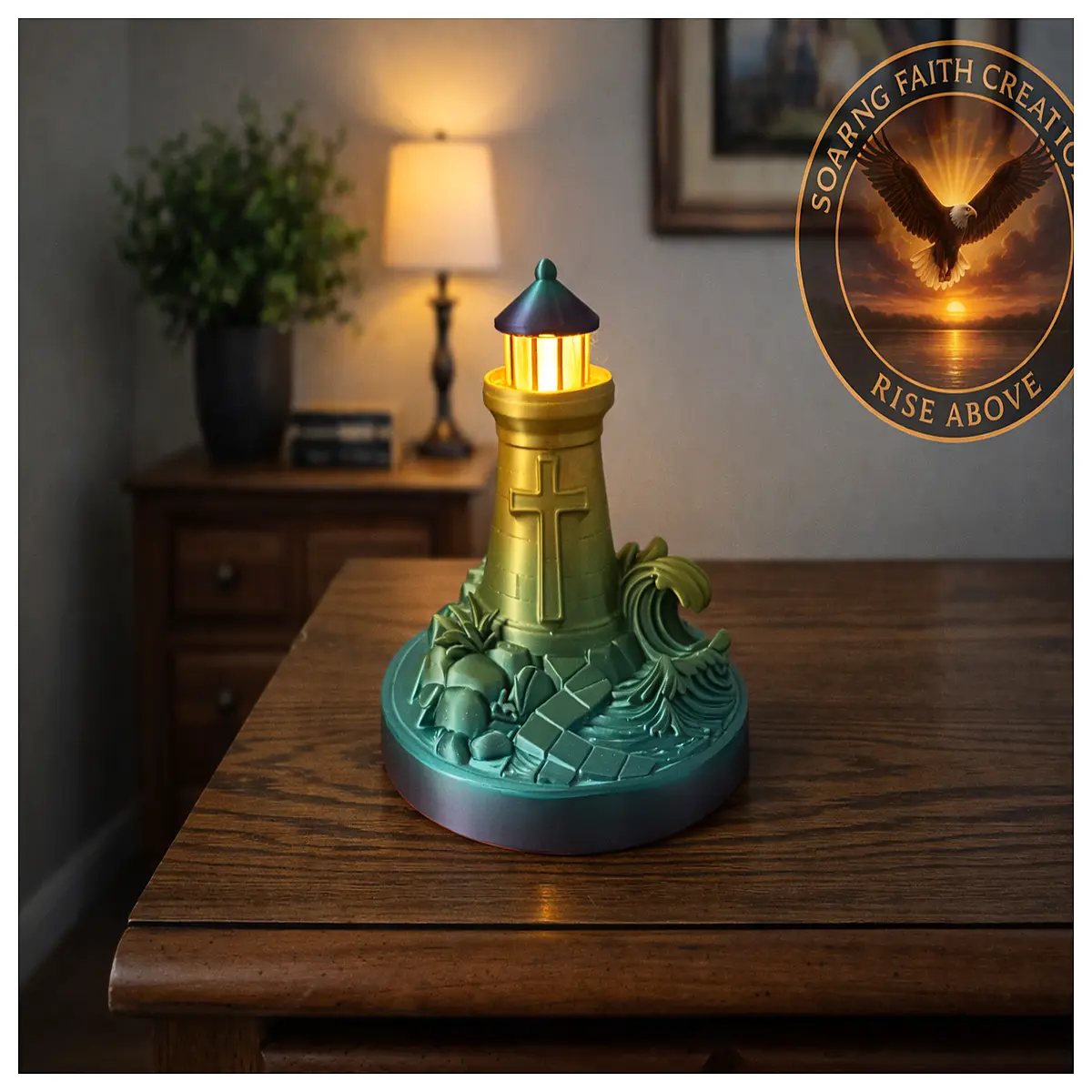 faith inspired lighthouse for home decor spiritual beacon night nautical table with religious symbolism