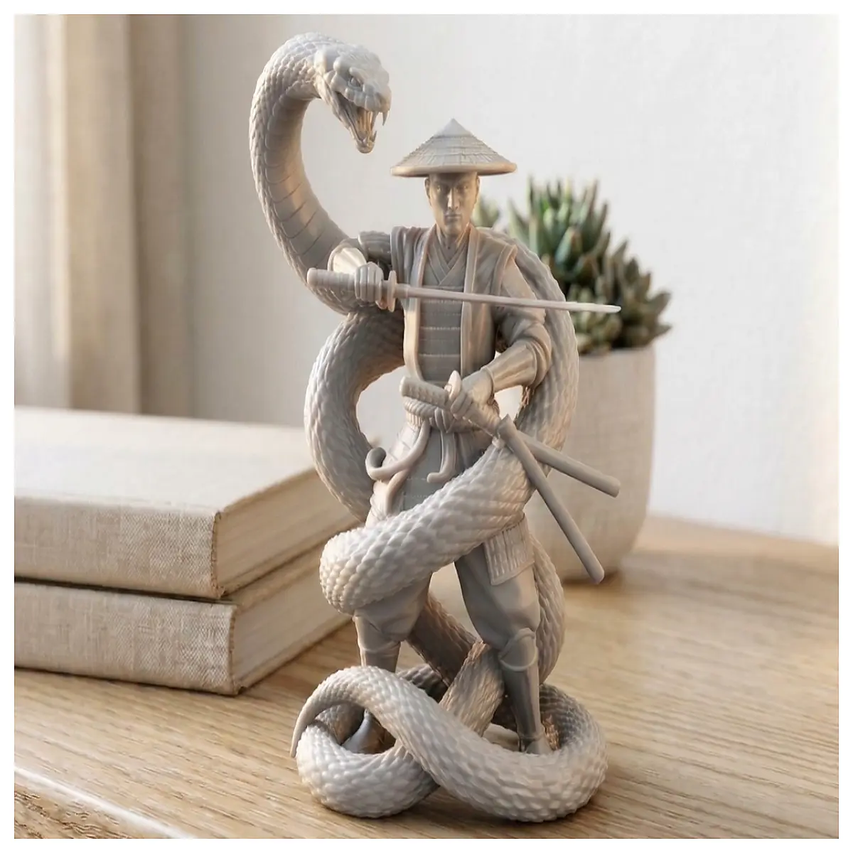 samurai snake statue detailed koi dragon sculpture japanese mythology garden ornament bronze finish home decor fantasy art collectible