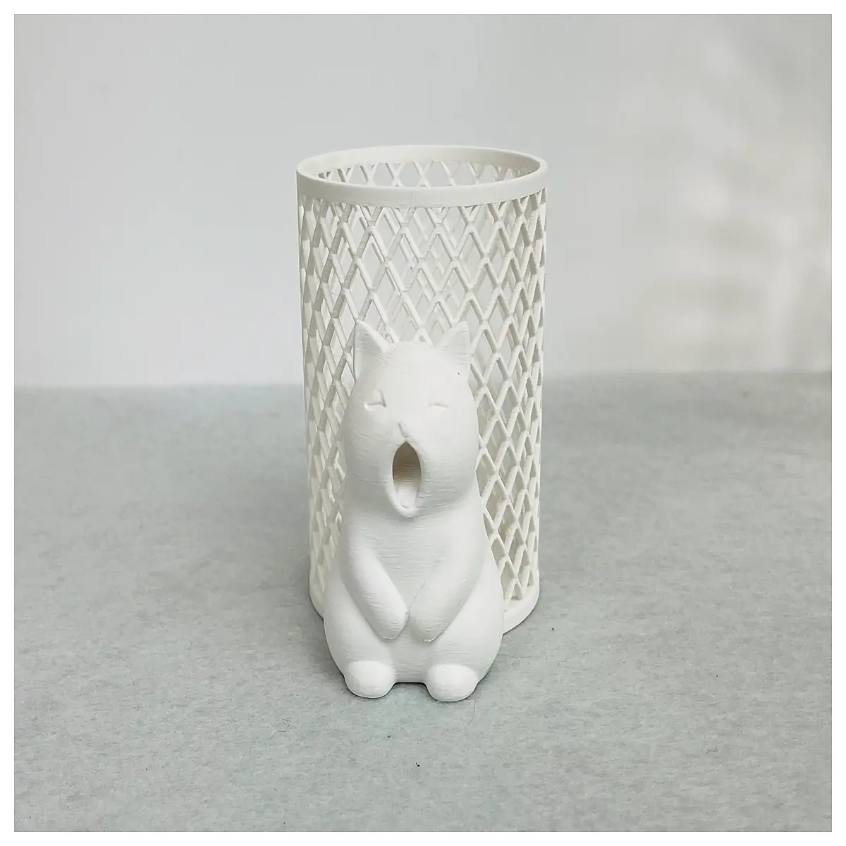 cute kawaii yawning cat desk organizer pen holder mini figurine statue for kids room decor cartoon animal toy storage box