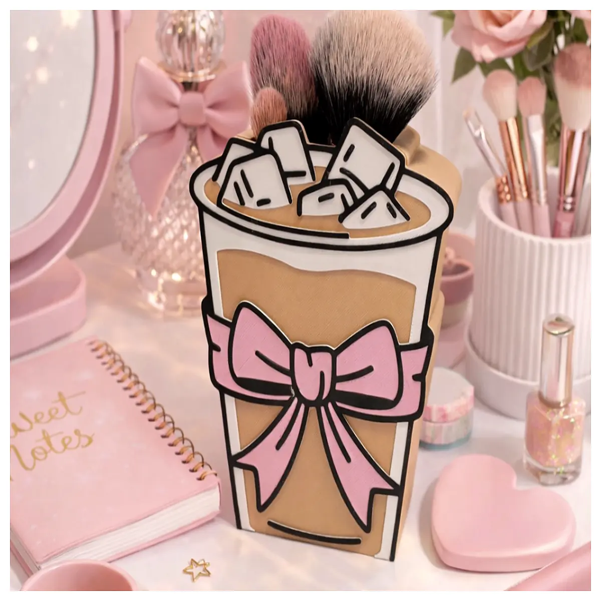cute bow coffee mug pen holder desk organizer makeup brush for vanity