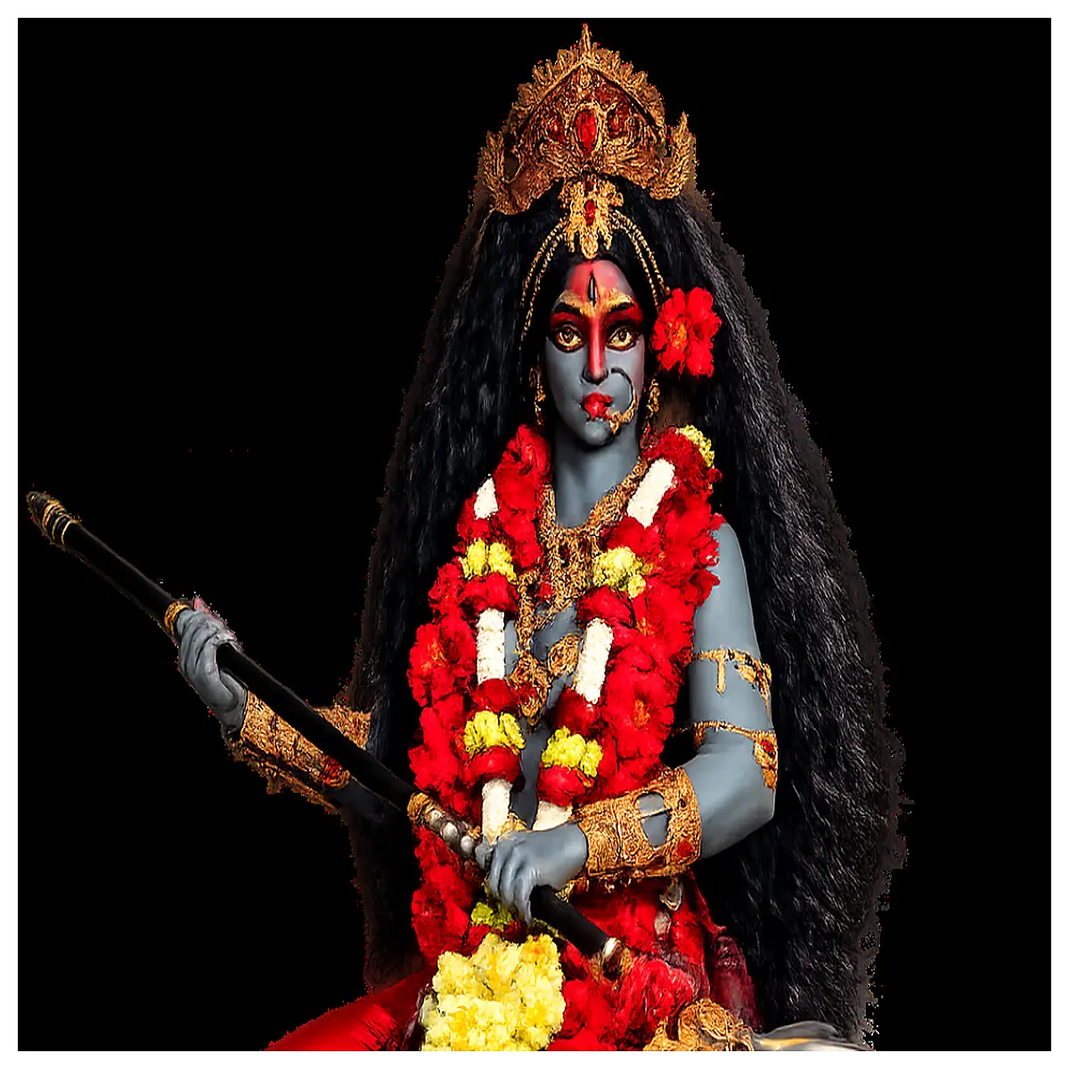 mahakali goddess idol for home puja black stone statue diyas incense sticks