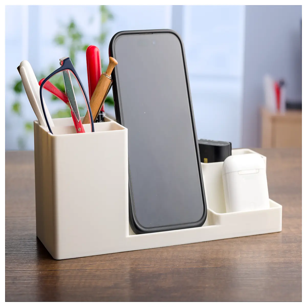 desktop organizer with phone holder for desk clutter workspace office supplies storage