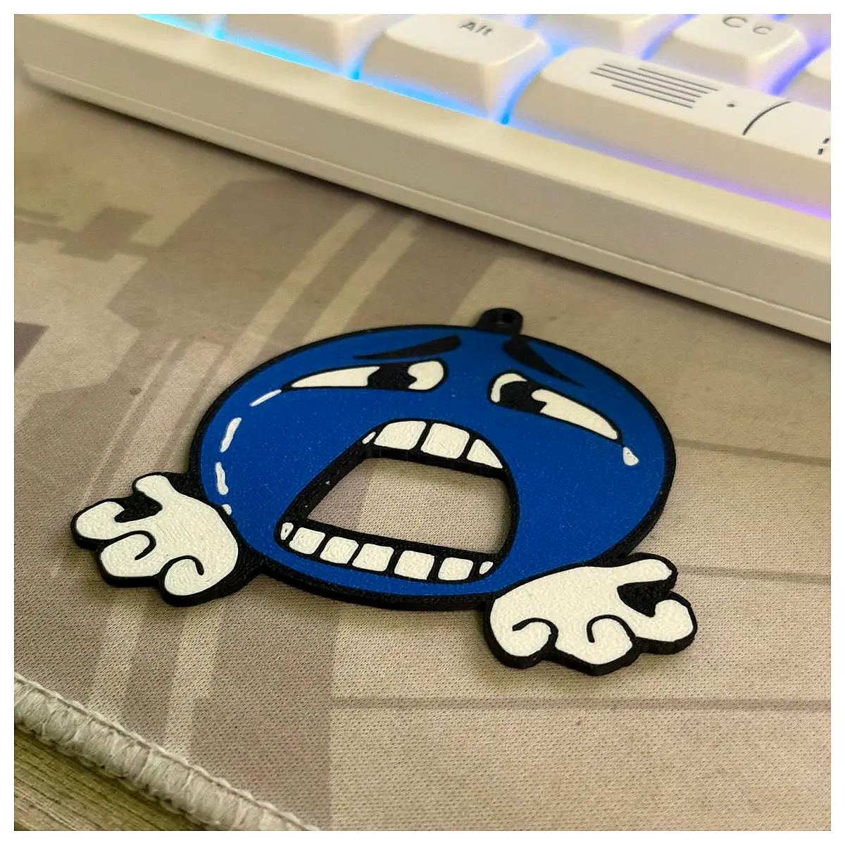 cute blue emoji keychain cartoon character bag charm pendant for women girls key ring accessory
