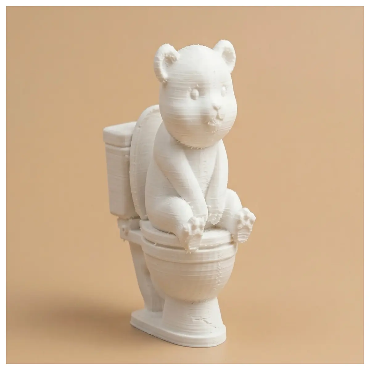 funny meme toilet bear figurine cute weird bathroom decor viral internet joke friends