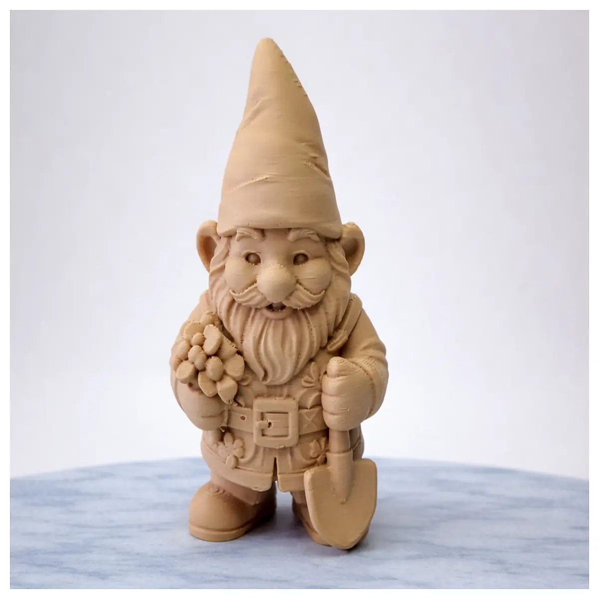 cute garden gnome with flower and shovel whimsical yard decor outdoor lawn statue for home