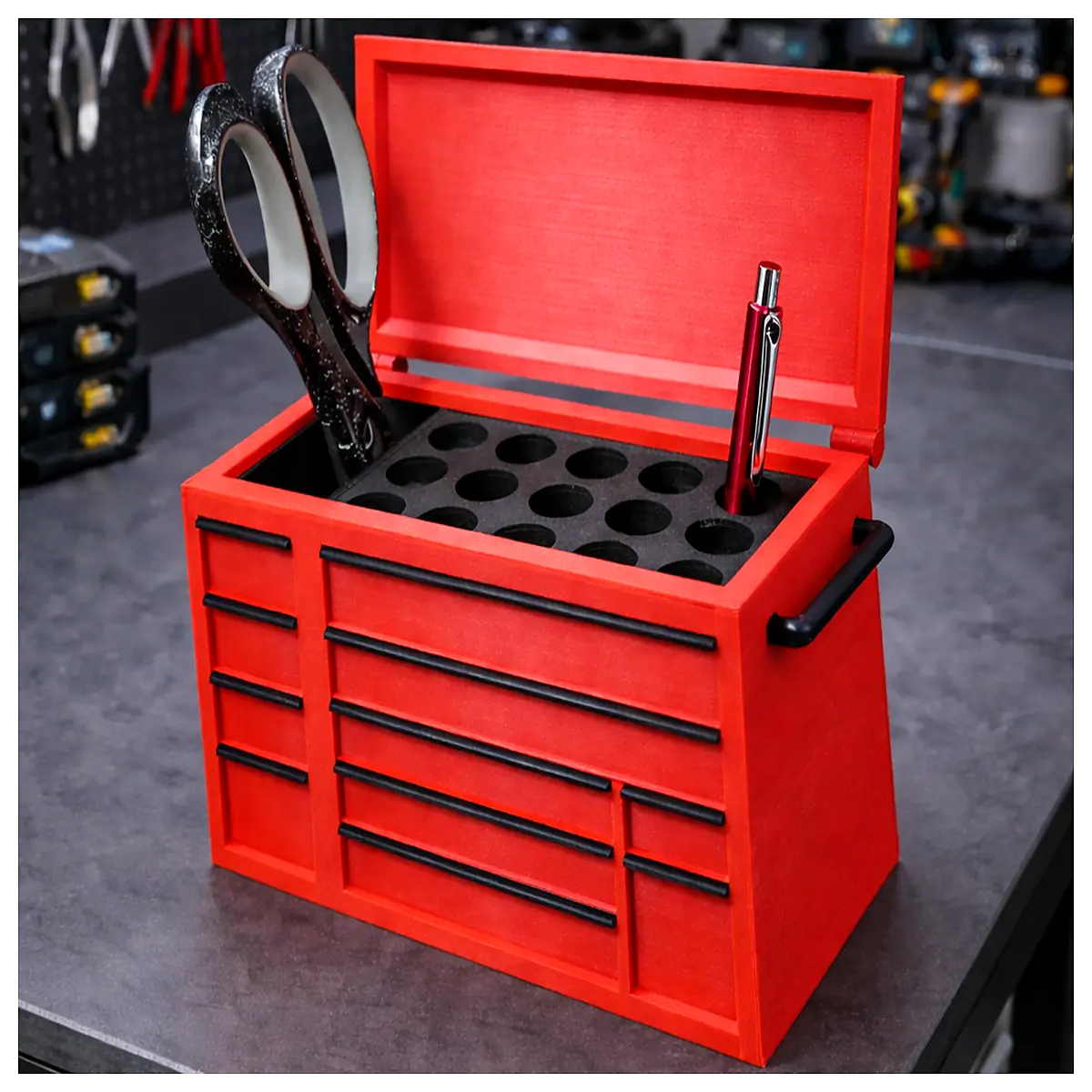red black toolbox pen holder organizer desktop storage box for office supplies tools stationery