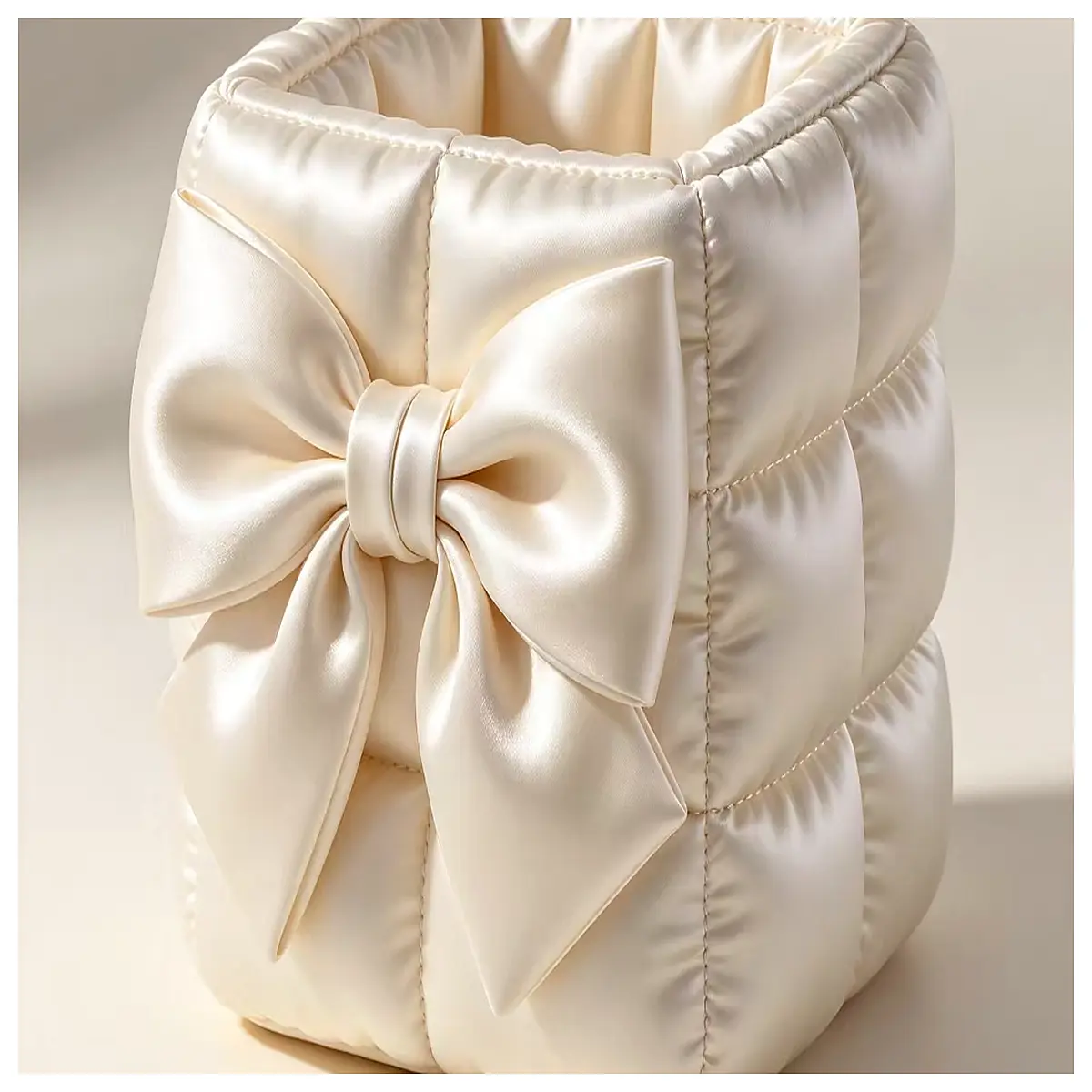 square satin pen holder with bow desk organizer for office supplies aesthetic stationery storage box