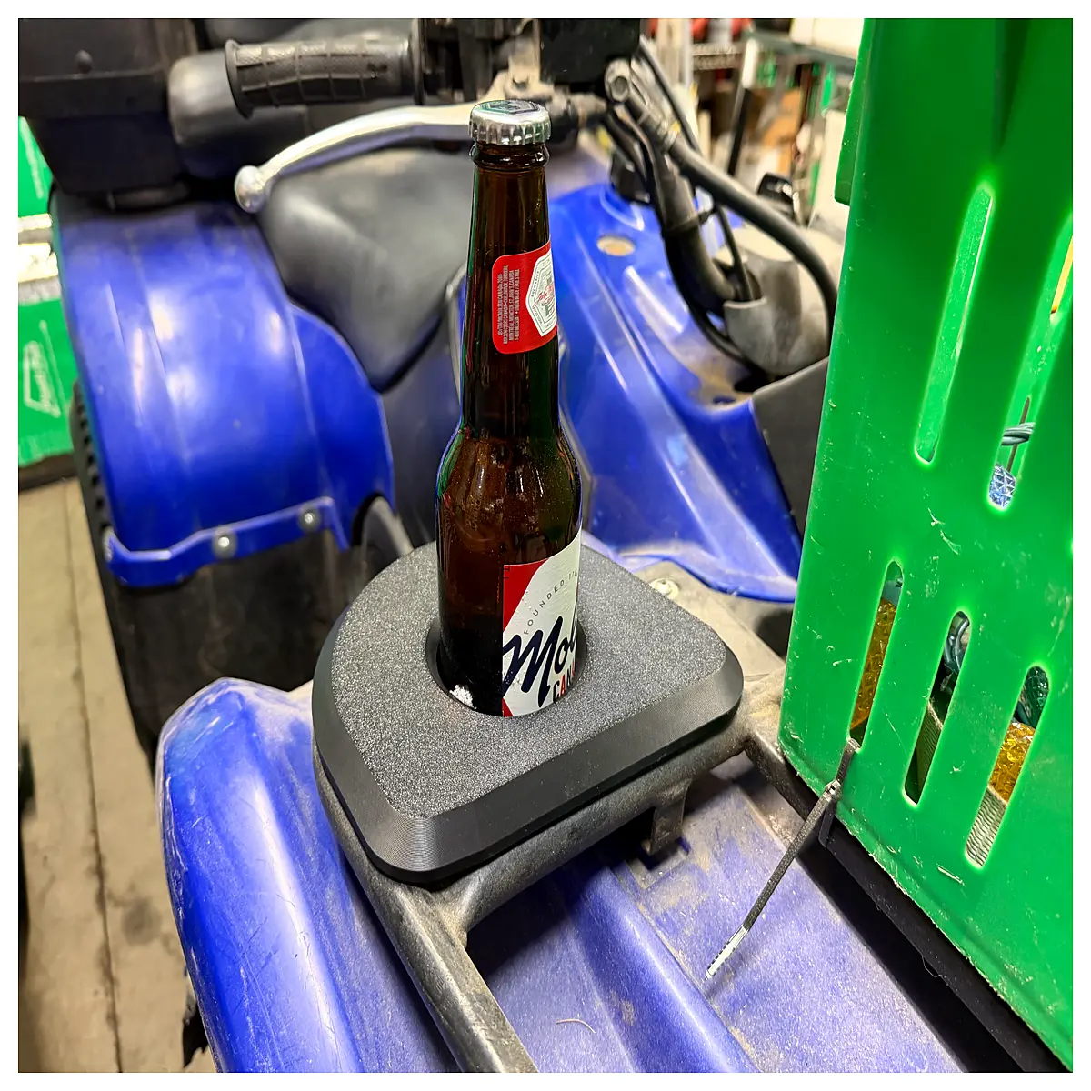 atv beer bottle holder mount for quad bike side rack cold drink caddy cup