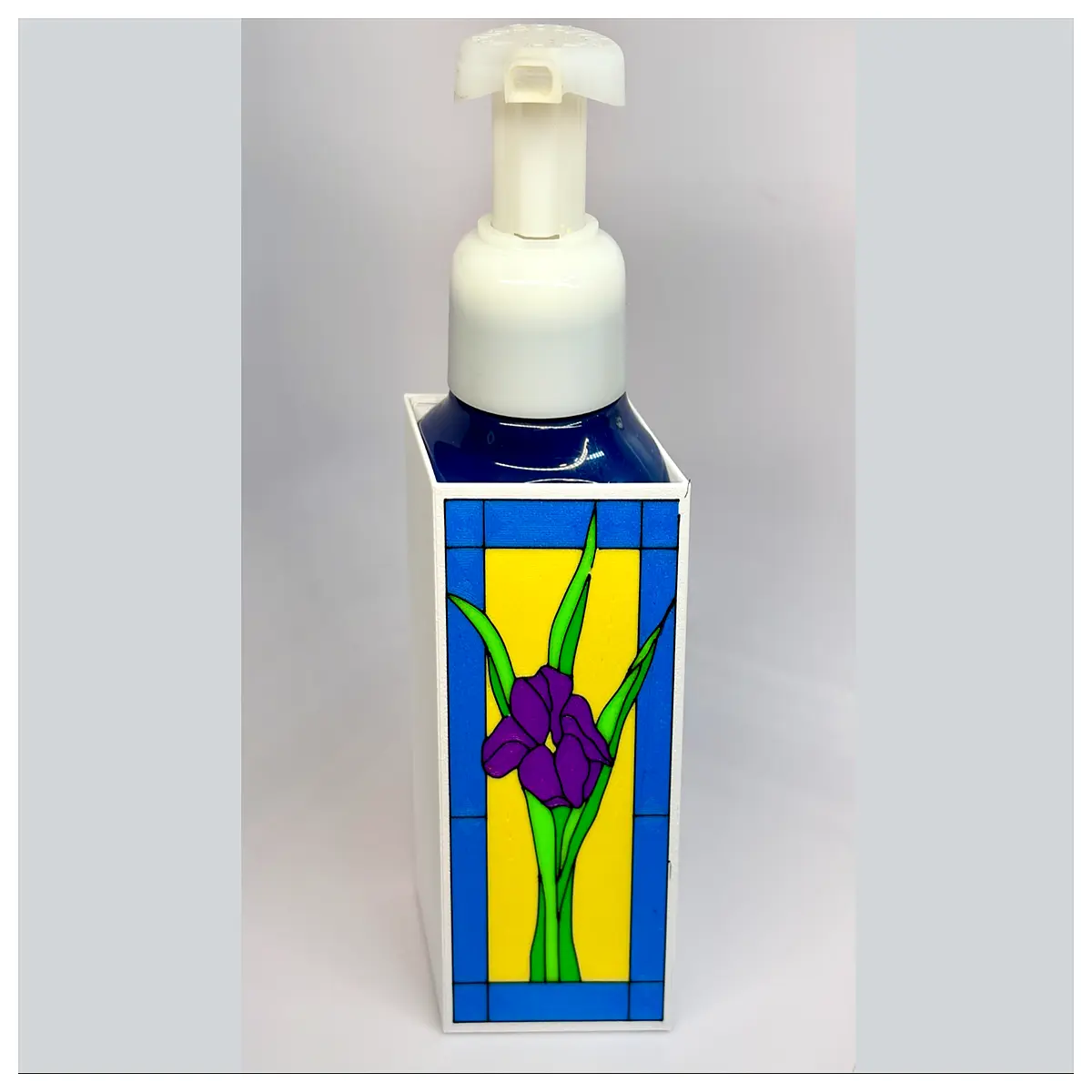 hand soap dispenser cover stained glass iris flower decorative bottle sleeve