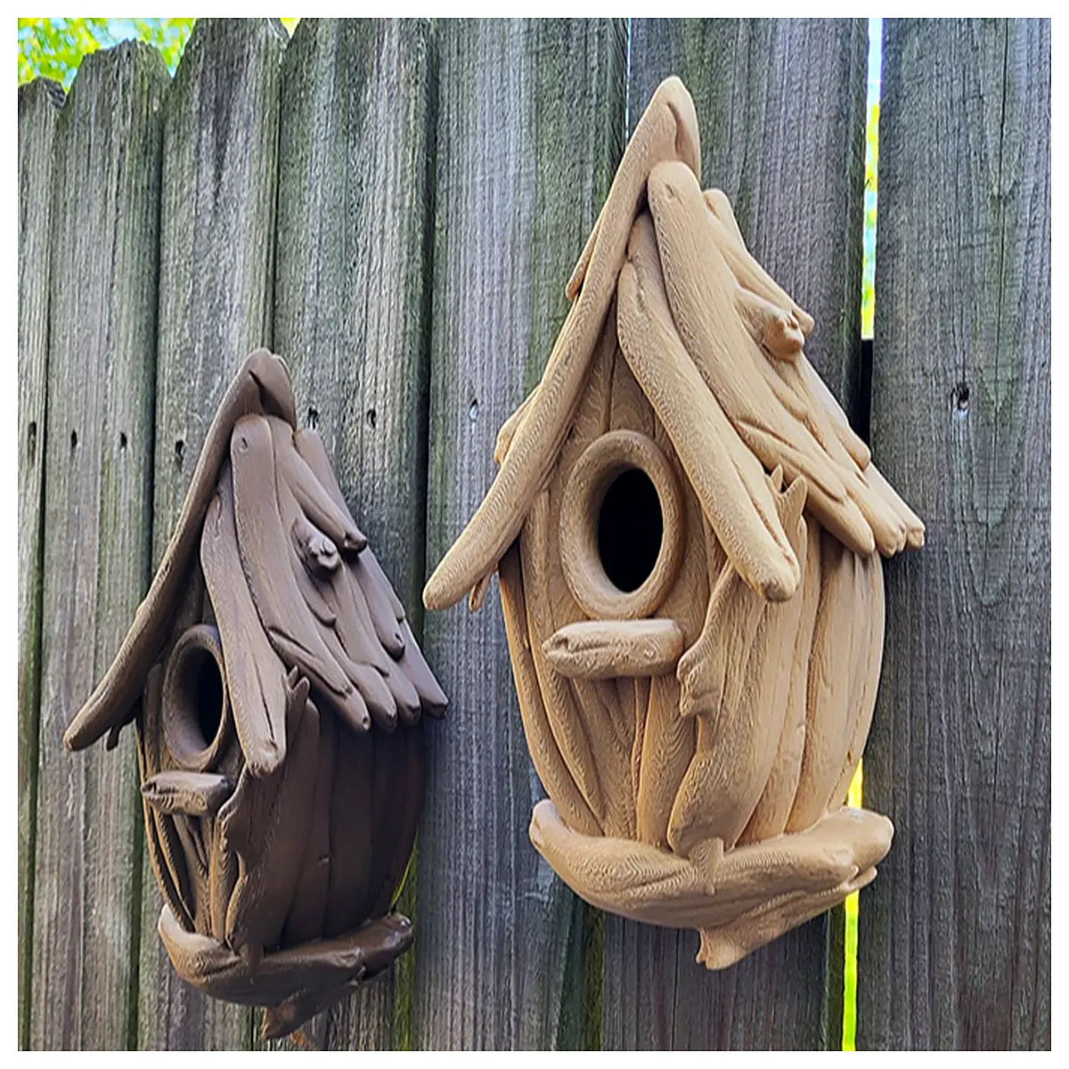 rustic driftwood bird feeder hanging outdoor garden wild life attracting natural wood perch station for patio